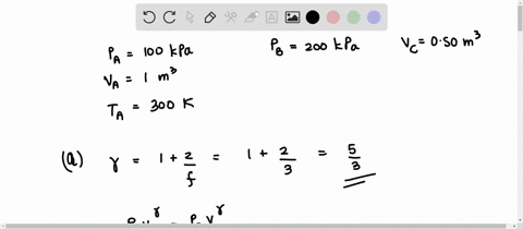 an-ideal-monatomic-gas-is-compressed-starting-at-point-a-in-a-pv-diagram-where-pa-100-kpa-v4-100-m3-and-t4-300-k-the-gas-is-first-compressed-adiabatically-to-state-b-p-200-kpa-the-gas-is-then-further-