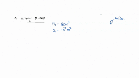 the-cylindrical-tube-of-a-spray-pump-has-a-cross-section-of-8-cm2-one-end-of-which-has-40-fine-holes-each-of-area-10-8-m2-if-the-liquid-flows-inside-the-tube-with-a-speed-of-015-mmin-then-find-the-spe