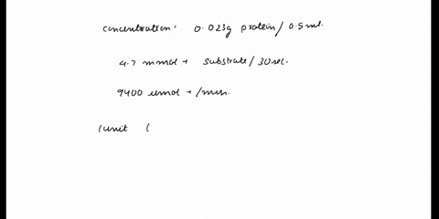 during-an-enzyme-purification-023-g-of-protein-was-dissolved-in-5-ml-buffer-suppose-05-ml-of-this-solution-converted-47-mmol-of-substrate-in-30-sec-calculate-specific-activity-as-unitsmg-pro-73184