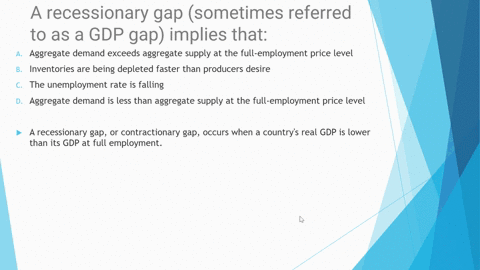 a-recessionary-gap-sometimes-referred-to-as-a-gdp-gap-implies-that-aaggregate-demand-exceeds-aggregate-supply-at-the-full-employment-price-level-b-inventories-are-being-depleted-faster-than-23808