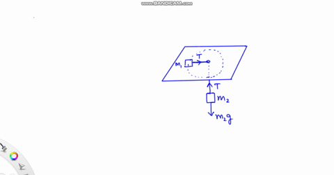 an-object-of-mass-m-0135-kg-undergoes-uniform-circular-motion-it-is-connected-by-massless-string-through-hole-in-a-frictionless-table-to-a-larger-object-of-mass-m2-0245-kg-as-shown-in-the-fi-93108