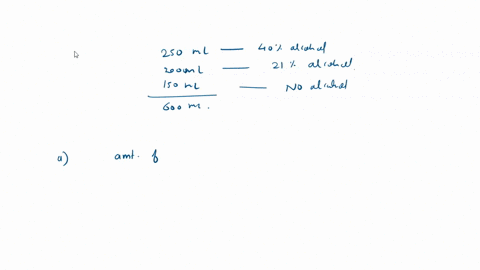 what-is-the-percentage-strength-of-alcohol-in-a-mixture-of-250-ml-of-a-solution-containing-40-vlv-alcohol-200-ml-of-a-second-solution-containing-21-viv-alcohol-and-a-sufficient-quantity-of-a-39433