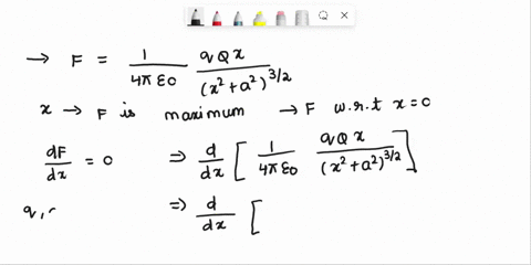 total-charge-q-is-uniformly-distributed-around-ring-shaped-conductor-with-radius-a-charge-9-is-located-at-distance-x-from-the-center-of-the-ring-as-shown-in-fig-the-force-exerted-on-the-char-42892