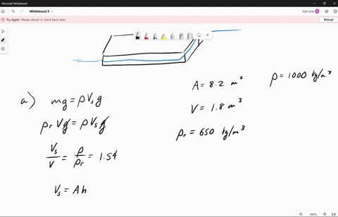 large-rectangular-raft-density-650-kgm3-is-floating-o-lake-the-surface-area-of-the-top-of-the-raft-is-82-m-and-its-volume-is-180-m-the-density-of-the-lake-water-is-1000-kgm3-acceleration-due-22496