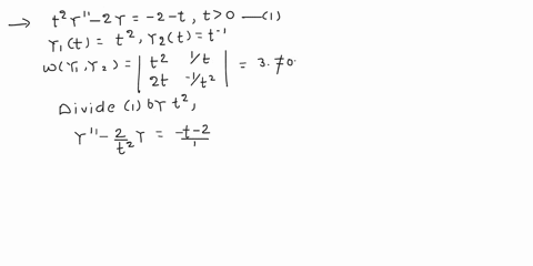 given-y1-t-t2-and-y2t-t-1-satisfy-the-corresponding-homogeneous-equation-of-t2y-2y-2-_-t-t-0-then-the-general-solution-to-the-non-homogeneous-equation-can-be-written-as-yt-c191t-c2y2t-yt-use-80557
