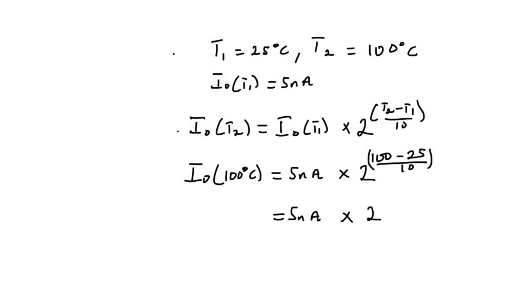 A silicon diode has a saturation current of 5 nA at 25°C. What is the