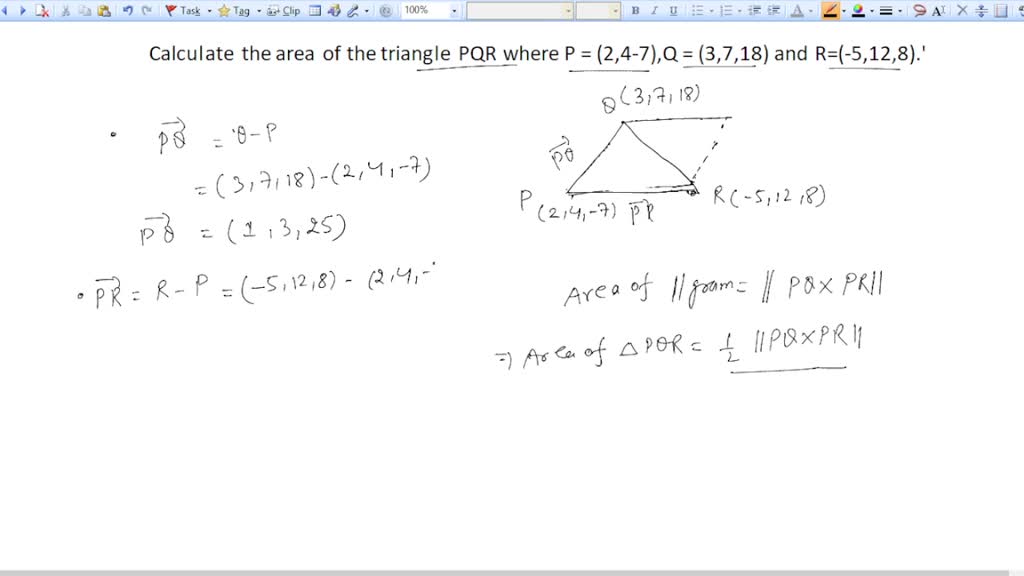 Solved Calculate The Area Of The Triangle Pqr Where P 24 7 Q 3718 And R 5128 3550