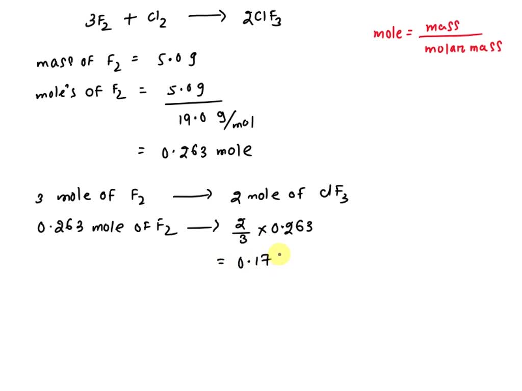 SOLVED C 3 3 . 44 . The reaction of 5.0 g of fluorine with excess