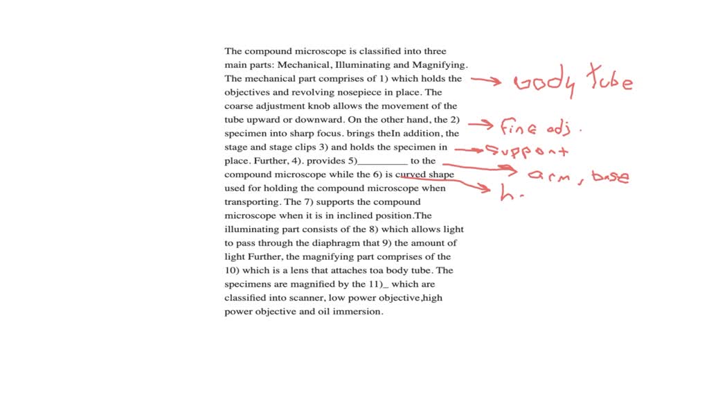 SOLVED The compound microscope is classified into three main parts Mechanical, Illuminating