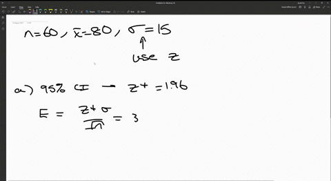 a-simple-random-sample-of-60-items-resulted-in-a-sample-mean-of-80-the-population-standard-deviation-is-15-a-compute-the-95-confidence-interval-for-the-population-mean-round-your-answers-to-54963