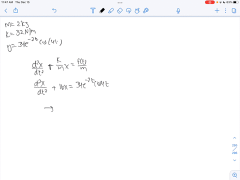 when-a-mass-of-2-kg-is-attached-to-a-spring-whose-constant-is-32-nm-it-come-to-rest-in-the-equilibrium-position-at-a-starting-time-t0-an-external-force-of-y34e-2tcos4t-is-applied-to-the-syst-50847