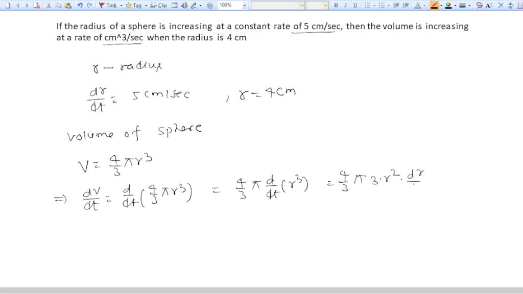 solved-if-the-radius-of-a-sphere-is-increasing-at-a-constant-rate-of-5