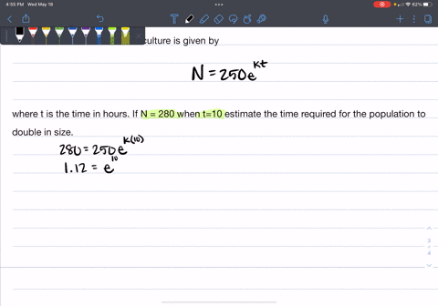 1-the-number-of-bacteria-n-in-a-culture-is-given-by-n250ekt-where-t-is-the-time-in-hours-if-n-280-when-t10-estimate-the-time-required-for-the-population-to-double-in-size-280-250e10k-divide-79875