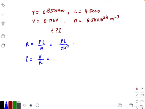 the-current-density-in-a-copper-wire-of-radius-0850-mm-is-uniform-the-wires-length-is-450-m-the-end-to-end-potential-difference-is-0170-vand-the-density-of-conduction-electrons-is-850-x-1028-66863