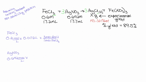 what-is-the-experimental-yield-in-g-of-precipitate-when-172-ml-of-a-06-m-solution-of-ironiii-chloride-is-combined-with-177-ml-of-a-0692-m-solution-of-silver-nitrate-at-a-895-yield