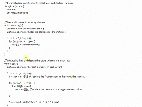 a-class-arraymax-contains-a-square-matrix-which-finds-the-largest-element-in-each-row-some-of-the-members-of-the-class-are-given-below-class-name-arraymax-data-memberinstance-variable-arr-ar-98136