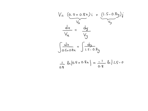 a-velocity-field-is-given-by-v-u-v-05-08xi-15-08yj-where-x-and-y-coordinate-are-in-meters-and-the-magnitude-of-velocity-is-in-ms-obtain-an-equation-for-the-streamline-in-the-x-y-plane