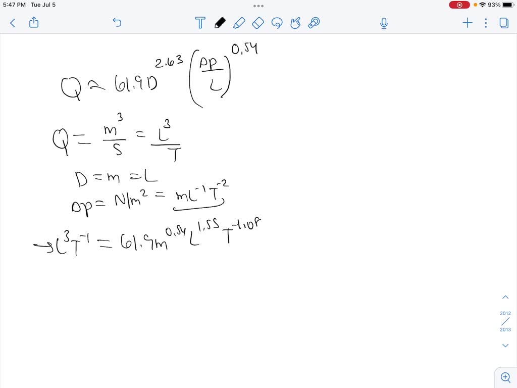 SOLVED The HazenWilliams hydraulics formula for volume rate of flow Q
