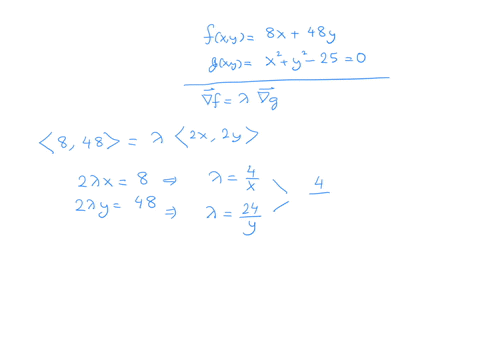 use-lagrange-multipliers-to-find-thee-maximum-and-minimum-values-of-flsm-48v-subject-to-the-constraint-y-25-if-such-values-exist-round-your-jnswers-to-three-decimal-places-if-there-is-no-glo-99754