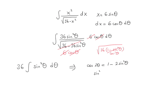 find-the-indefinite-integral-by-using-the-substitution-x-6-sin-use-c-for-the-constant-of-integration-x2-36-x2-dx