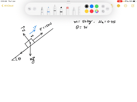 a-50-kg-block-is-in-a-plane-that-is-inclined-at-30-degrees-with-respect-to-the-horizontal-what-is-the-acceleration-of-the-block-if-there-is-a-150-n-horizontal-force-applied-into-it-causing-i-38713
