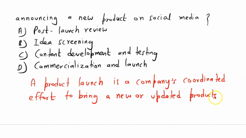 which-step-in-the-product-development-process-involves-announcing-a-new-product-on-social-media-a-post-launch-review-b-idea-screening-c-content-development-and-testing-d-commercialization-an-35722