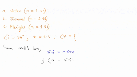 calculate-the-angle-of-refraction-for-light-as-it-passes-from-air-to-each-of-the-mediums-at-an-incidence-angle-of-258-water-n-133-b-diamond-n242-plexiglas-n151-5-a-ray-of-light-travels-from-97527