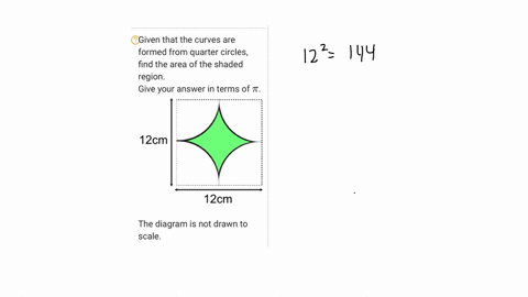given-that-the-curves-are-formed-from-quarter-circles-find-the-area-of-the-shaded-region-give-your-answer-in-terms-of-t_-12cm-12cm-the-diagram-is-not-drawn-to-scale-83566