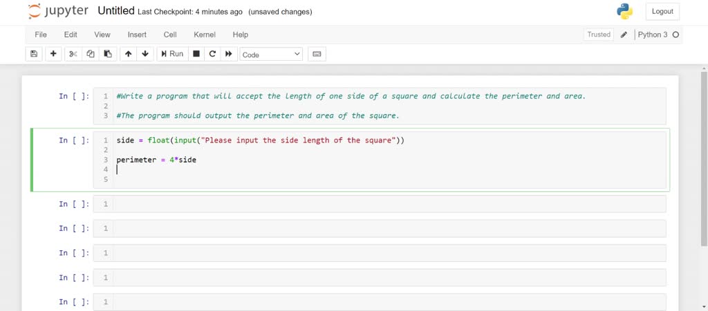 Write a program that will accept the length of one side of a square and ...