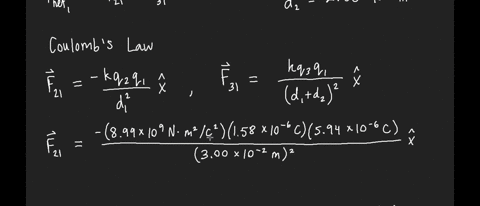 three-point-charges-lie-along-a-straight-line-as-shown-in-the-figure-below-where-q1-594-c-q2-158-c-and-q3-18-c-the-separation-distances-are-d1-300-cm-and-d2-200-cm-calculate-the-magnitude-and-directio