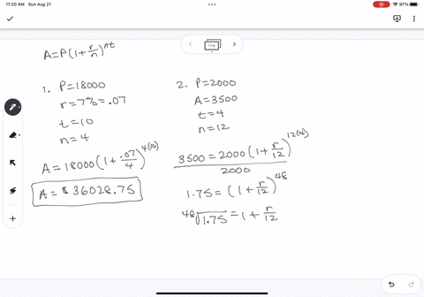 1-find-the-accumulated-amount-a-if-the-principal-p-is-invested-at-an-interest-rate-of-r-per-year-for-t-years-round-your-answer-to-the-nearest-cent-p-18000-r-7-t-10-compounded-quarterly-2-fin-52332