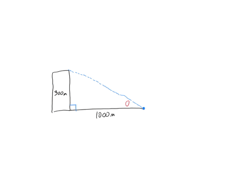 what-is-the-angle-of-elevation-to-a-building-1000m-away-that-is-300m-high-show-your-work-40703