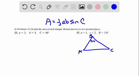 in-problems-13-24-find-the-area-of-each-triangle-round-answers-i0-iwo-decimal-places-13-a-3-b-4-c-40-17-a-3-c-2-b-110-03022