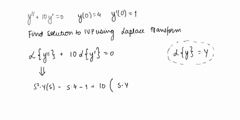 use-the-laplace-transform-to-solve-the-following-initial-value-problem-y-10y-0-y0-4-y0-1-first-using-y-for-the-laplace-transform-of-yt-iey-cyt-find-the-equation-you-get-by-taking-the-laplace-54626