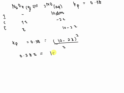 equilibrium-pressure-at-a-particular-temperature-kp-0380-for-the-reaction-nzo4g-2nozg-a-flask-containing-only-no2g-at-an-initial-pressure-of-1000-atm-is-allowed-to-reach-equilibrium-calculat-07785