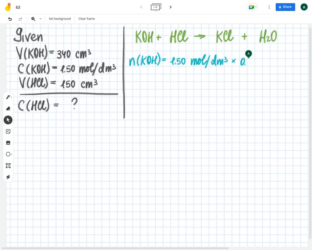 SOLVED A 340cm3 of 1.5mol.dm^3 potassium hydroxide solution reacts