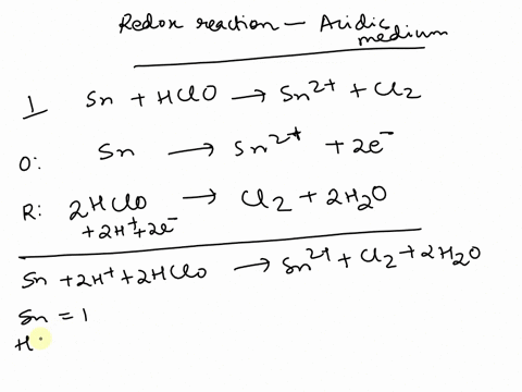 when-the-following-equation-is-balanced-properly-under-acidic-conditions-what-are-the-coefficients-of-the-species-shown-sn-hclo-sn2-cl2-water-appears-in-the-balanced-equation-as-a-___-reacta-42246