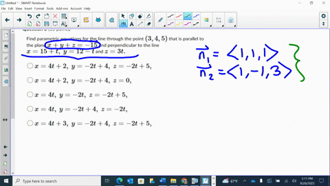 question-3-15-points-find-parametric-equations-for-the-line-through-the-point-345-that-is-parallel-to-the-plane-y-2-15-and-perpendicular-to-the-line-1-15-t-y-12-tand-z-3t-i-4t-2-y-2t-4-2-2t-1533