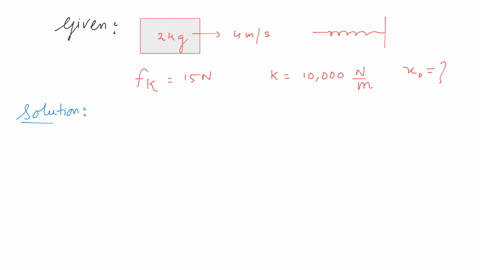 a-2-kg-block-slides-on-a-horizontal-floor-with-a-speed-of-4-ms-it-strikes-an-uncompressed-spring-and-compresses-it-till-the-block-is-motionless-the-kinetic-friction-force-is-15-n-and-spring-constant-i