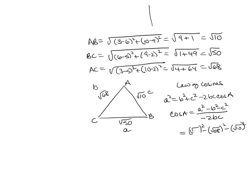 SOLVED A triangle is defined by the three points A=(3,10), B=(6,9