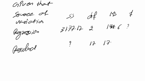 part-of-a-regression-output-is-provided-below-some-of-the-information-has-been-omitted-source-of-variation-regression-residual-total-ss-dht-317717-2-17-347836-19-is-15886-17717-the-ss-residu-92393