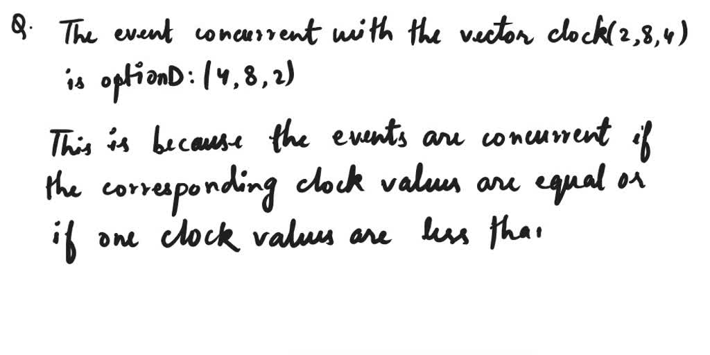 SOLVED Which event is concurrent with the vector clock (2, 8, 4)? O (3, 9, 5) O (3, 8, 4) O (1