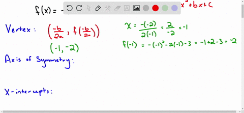 graph-the-following-quadratic-function-give-its-vertex-axis-of-symmetry-x-intercepts-vertex-description-domain-and-range-fx-x2-2x-3-25229