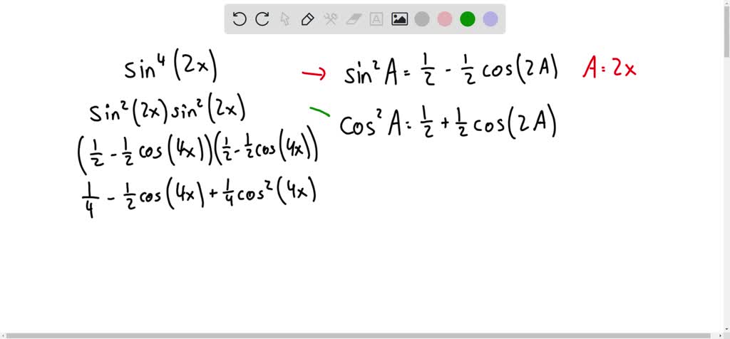 SOLVED: Use the power reducing formulas to rewrite sin^42x in terms of ...