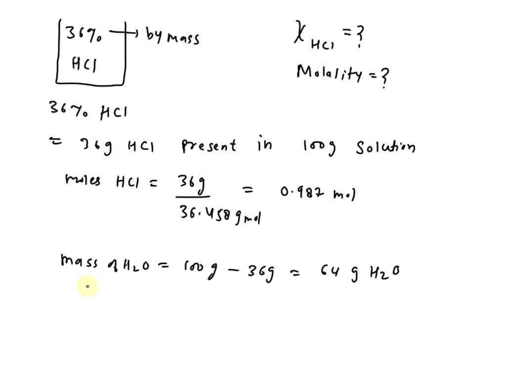 SOLVED: 8a. An aqueous solution of hydrochloric acid contains 36% HCI ...