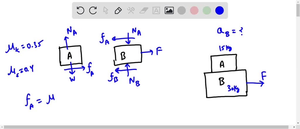 SOLVED: The masses mA = 15 kg and me = 30 kg and the coefficients of ...