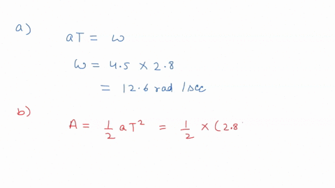 a-wheel-released-from-rest-is-rotating-with-constant-angular-acceleration-of-28-rads2-a-after-45-s-what-is-its-angular-velocity-rads-b-through-what-angle-has-the-wheel-turned-rad-c-how-many-67621