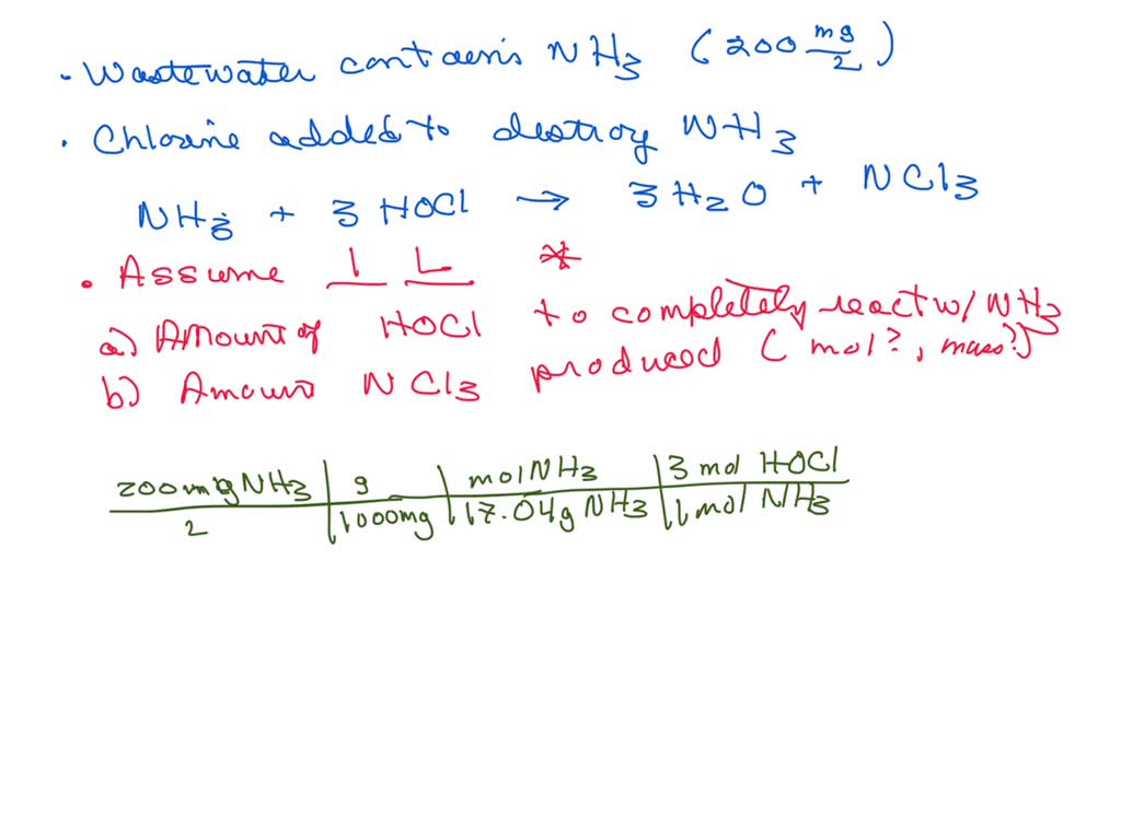 SOLVED: Wastewater contains 200 mg/L of ammonia (NH3), and to destroy ...