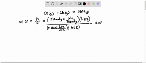 carbon-monoxide-gas-reacts-with-hydrogen-gas-to-form-methanol-via-the-following-reaction-cog2h2gch3ohg-a-145-l-reaction-vessel-initially-at-305-k-contains-carbon-monoxide-gas-at-a-partial-pr-65745