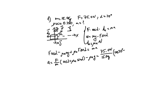1-a-150-kg-box-is-being-pulled-along-level-ground-by-a-750-n-force-that-is-directed-at-an-angle-of-20o-above-the-horizontal-the-coefficient-of-kinetic-friction-is-0330-what-is-the-accelerati-26107